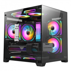 GABINETE XZEAL PANZER II CUBO CX12,MICRO ATX,CRISTAL,3*VENT RGB,NEGRO